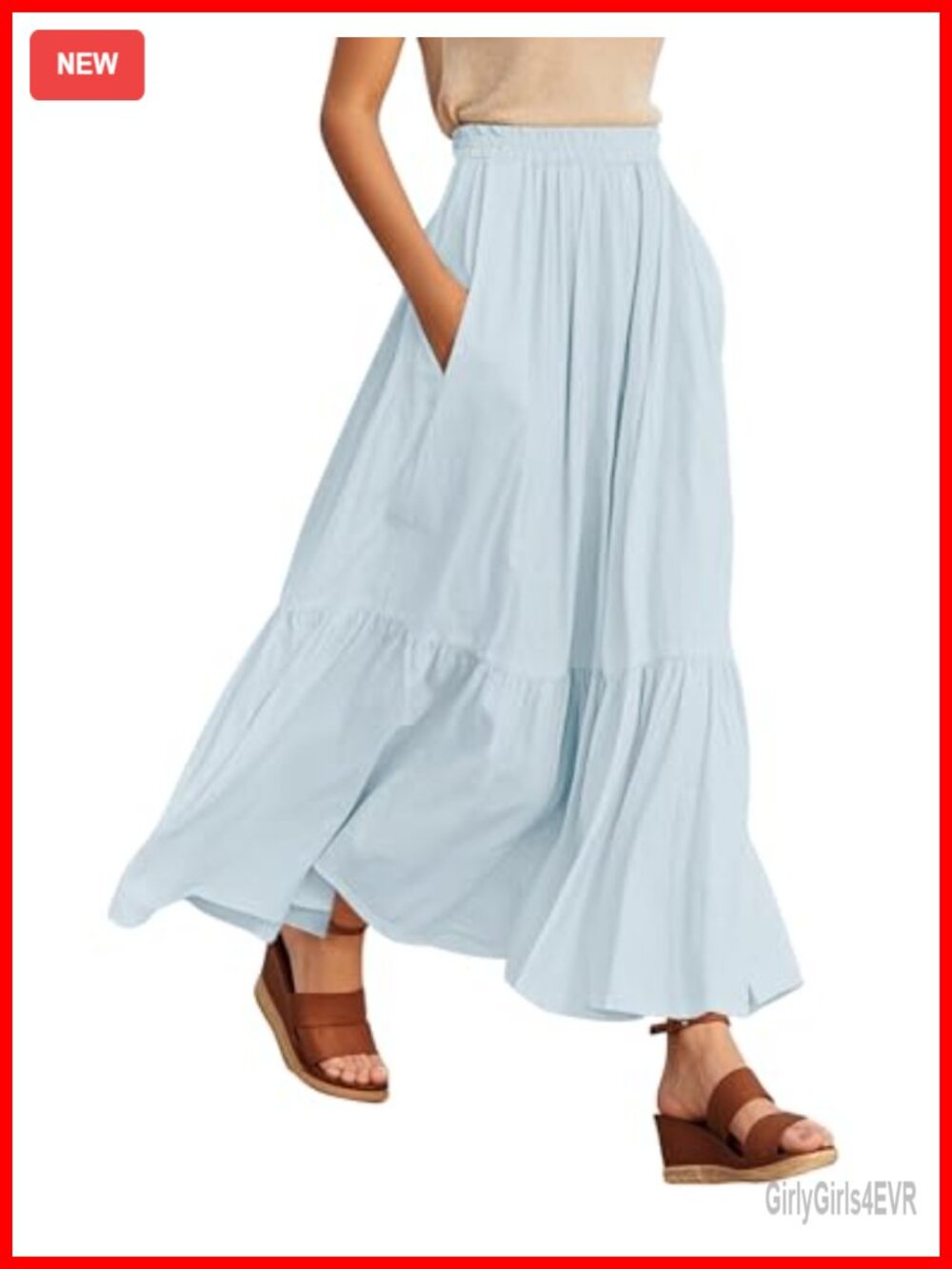 Urban CoCo Women's Boho Maxi Skirt Elastic Waist Flowy A-Line Pockets